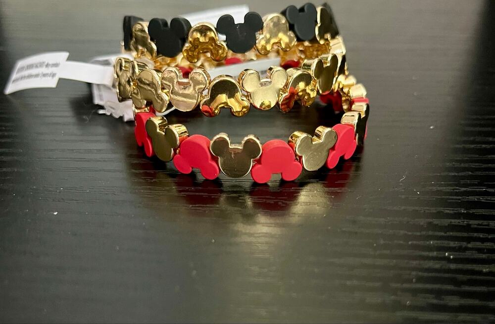 NWT Disney Parks Mickey Mouse Bracelets Stack - Set of 3 Gold, Red, Black